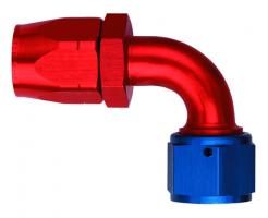 Aeroquip FCM1037 90° Elbow Reusable Red/Blue Anodized Aluminum Non-Swivel JIC/AN 37° Racing Fittings