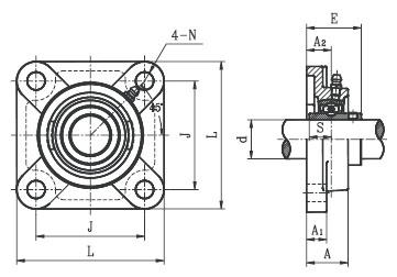 UCF Standard Duty Set Screw Locking Type Four Bolt Flange Mounted Ball Bearing Units