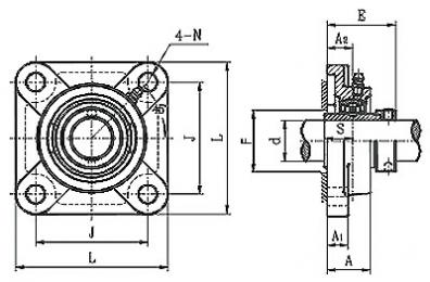 HCF Standard Duty Eccentric Locking Collar Type Four Bolt Flange Mounted Ball Bearing Units